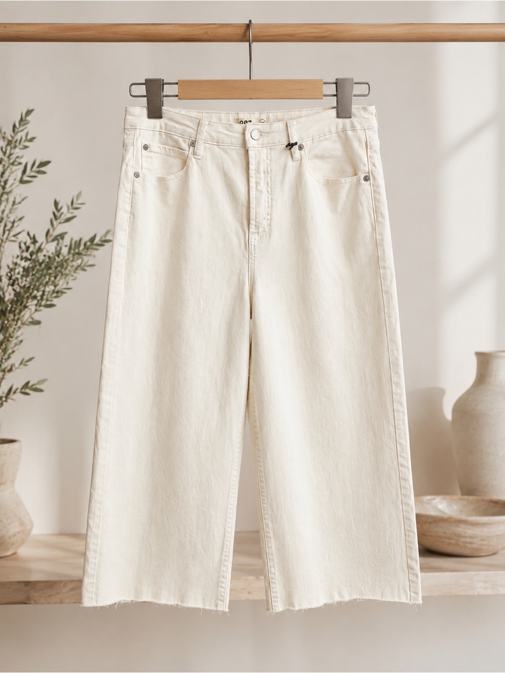 OAT New York High Waist Wide Leg Jeans Oat Milk Raw Hem Size 10/30 NWT